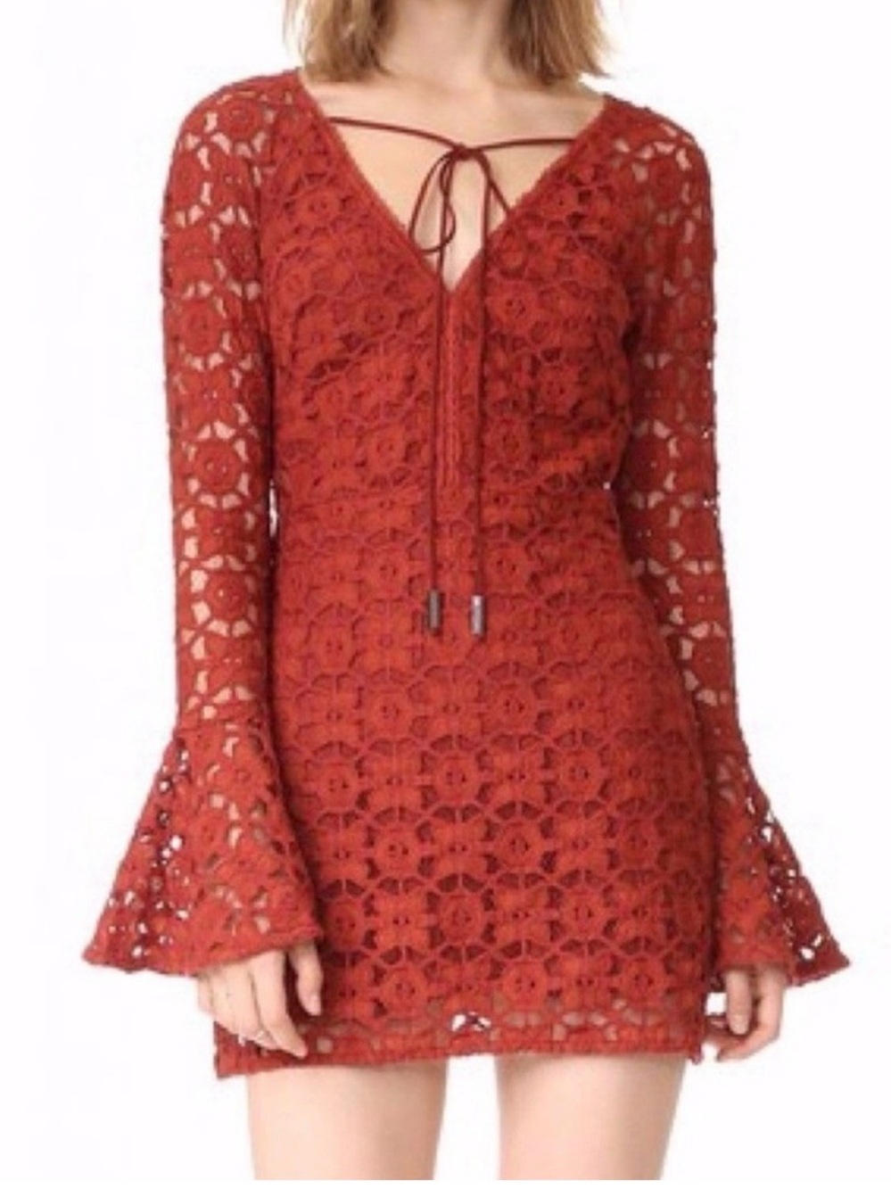 Free People Crochet Lace Mini Dress in Rust